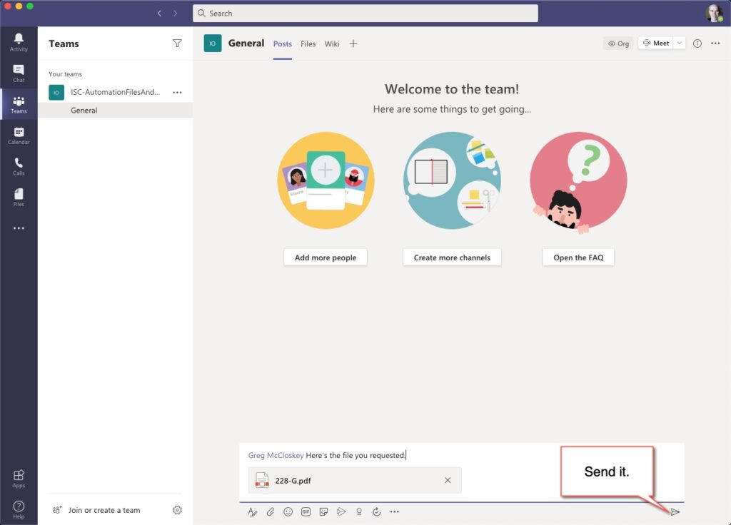 Image showing where to click to send file.