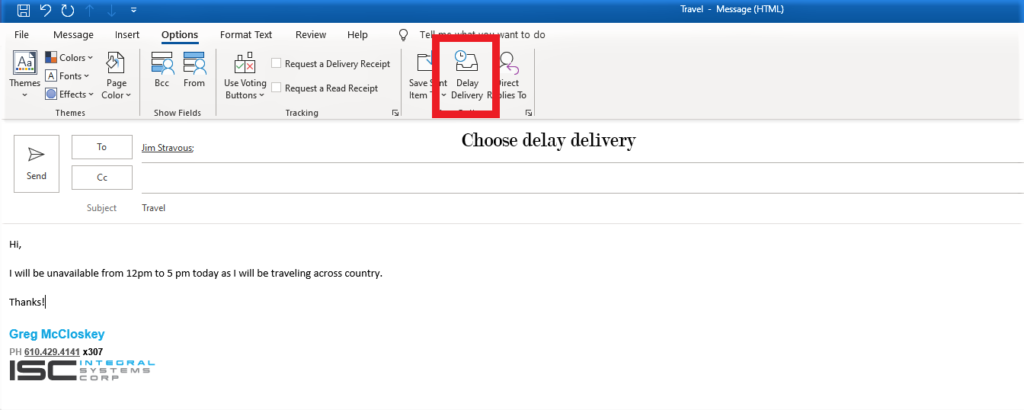 Image of button to delay and schedule email