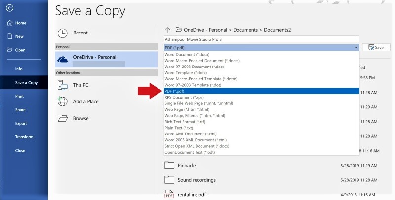 Image of saving a document copy to PDF