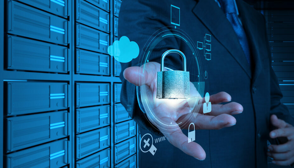 Image representing security services and solutions in a circle.